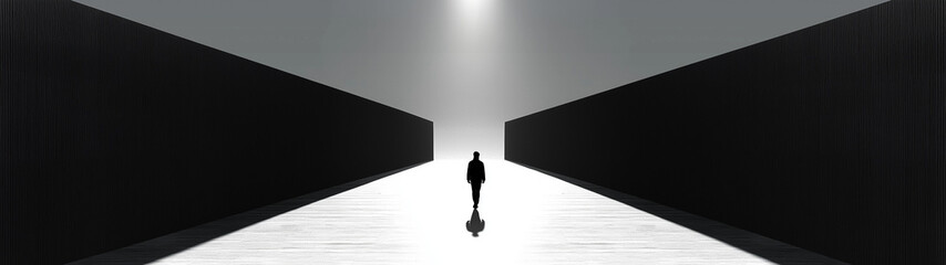 Obraz premium Ein einsamer Weg durch kontrastreiche Schatten und Licht