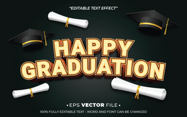Happy Graduation text effect editable vector template realistic 3d style
