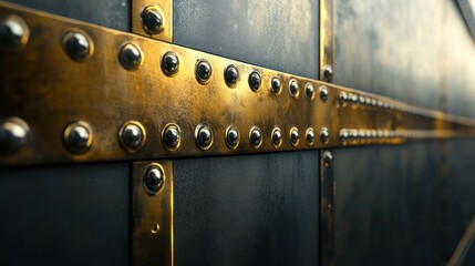 Metal Door, Brass Bands, Rivets, Urban, Sunset
