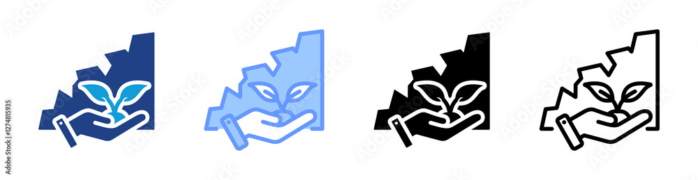 Poster quarry rehabilitation icon set multiple style collection