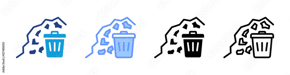 Poster quarry waste icon set multiple style collection