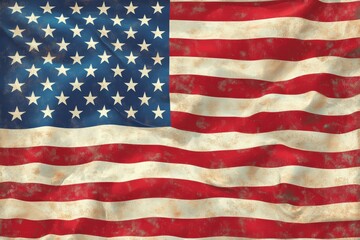 US flag draped across a flat surface showcasing vibrant colors and stars on a white backdrop