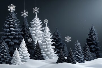 Enchanting Christmas Landscape Featuring Layered Snowflakes in Charcoal to Ice White Gradient