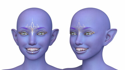 女性エイリアンの顔　3DCGレンダリング