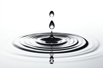 Water droplets falling causing ripples in a clear liquid