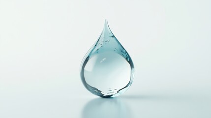 A single translucent teardrop stands against a minimalist light blue background