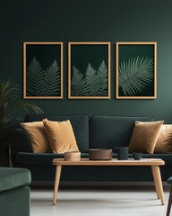 Moderne Wohnlandschaft mit orangefarbenem Sofa und stilvollem Licht

