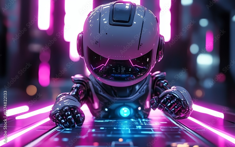Poster a robot in a digital workspace pushing a virtual button
