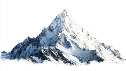 A majestic snow covered mountain peak against a white background