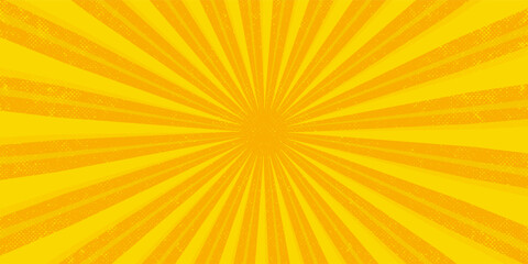 Yellow abstract background with light of sunburst. yellow starburst with halftone. sun ray retro background with flash