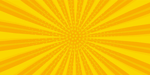 Yellow abstract background with light of sunburst. yellow starburst with halftone. sun ray retro background with flash