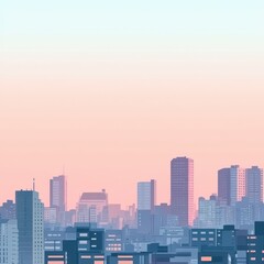 Fototapeta premium Digital cityscape silhouette with a gradient background of pink and blue