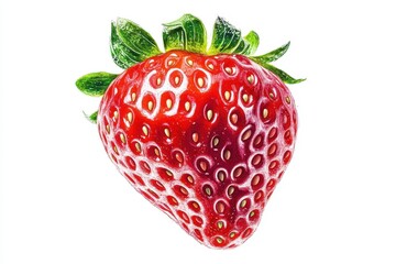 Detailed and vibrant colored pencil drawing of a strawberry