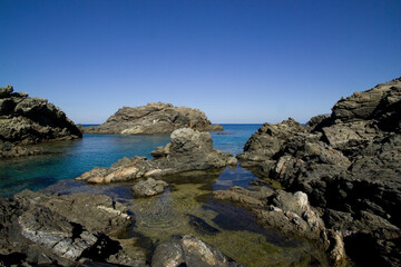 rocky coast of the sea, Isola dell'Asinara. Sassari, Sardinia, Italy