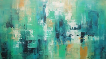 Artistic canvas with teal, green, and gold hues for modern home or office decor