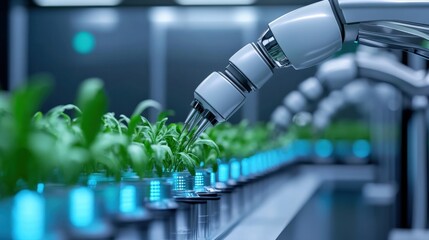 Automated hydroponic farming modern urban environment agricultural technology showcase indoor greenhouse close-up perspective innovative cultivation practices