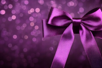 Purple Satin Ribbon Bow on Purple Bokeh Background