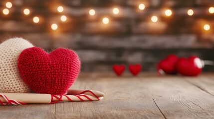 Fototapeta premium Love themed crafts knitting supplies with cozy valentine setup for romantic decor