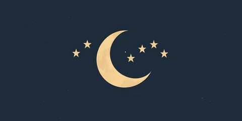 Naklejka premium Golden crescent moon surrounded by stars in a dark sky