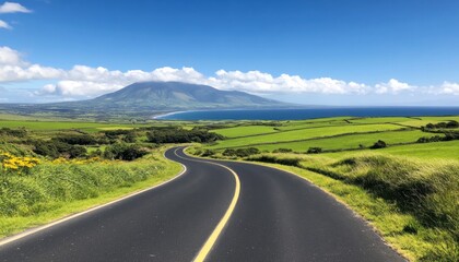 Fototapeta premium Scenic Winding Road Coastal Landscape with Mountain View
