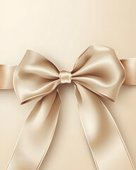 Beige Satin Ribbon Bow on Beige Background