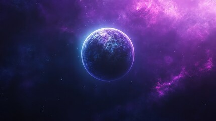 Obraz premium Distant planet floats in a beautiful colorful cosmic nebula