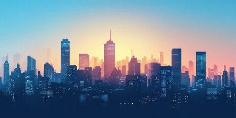 Obraz premium A beautiful cityscape silhouette with soft light fills the sky