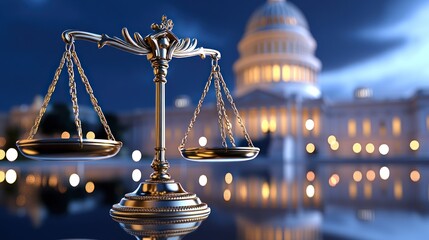 Justice Scales Us Capitol Building Night Image