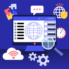 Global business management software showing data analysis and project planning