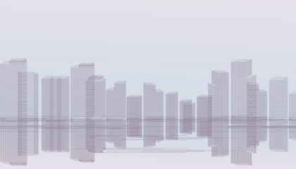 Obraz premium Modern business banner with futuristic wireframe skyscrapers