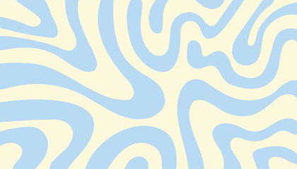 Horizontal background with blue waves in style retro 60s, 70s. Trendy minimal wavy design in pastel colors. Vector illustration.