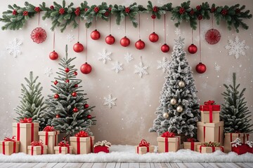 Light-Colored Winter Canvas Backdrop with Seasonal Decor for Holiday Greetings