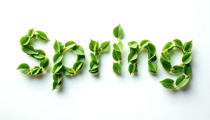 Leaves spelling "Spring" against a white background