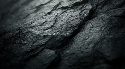 Abstract natural pattern of rugged dark shale rock texture, showcasing a rough black-gray stone surface, symbolizing chaos, resilience, and the beauty in imperfection. 3D render with bright tone