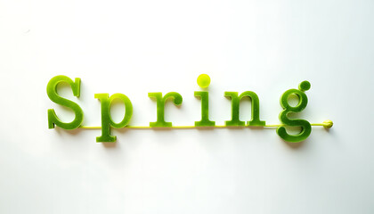 Spring word in green letters against a white background
