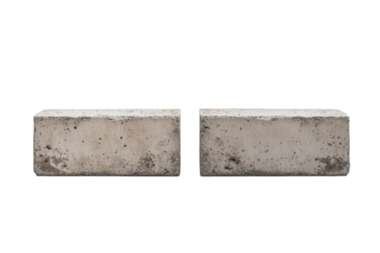 Two gray bricks are sitting on a white background, isolated