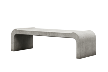 Concrete bench with a curved back is shown on a white background, isolated