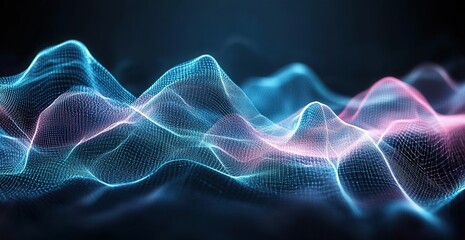 Fototapeta premium Digital landscape of glowing data points forming waves, showcasing futuristic technology