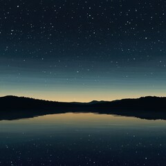 Starry night sky reflected in a calm lake scene