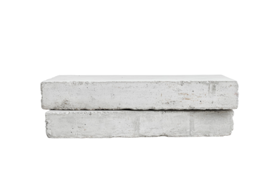 Two white concrete blocks are stacked on top of each other, isolated