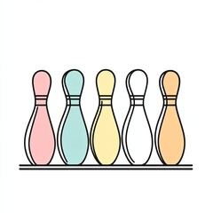 bowling pins, a simple line drawing, flat design style, pastel colors, white background