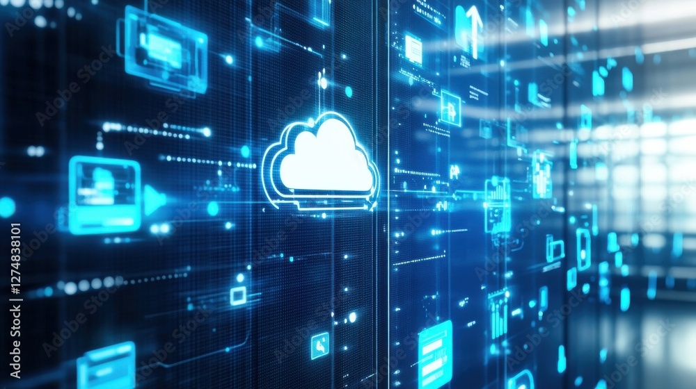 Poster futuristic digital cloud computing interface with data connections