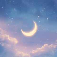 Fototapeta premium Crescent moon shines brightly amid dreamy clouds and stars