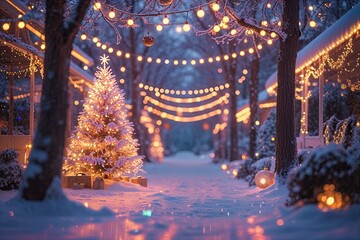 Iridescent Dreamy Christmas Tapestry with Warm Glow and Festive Ornamentation