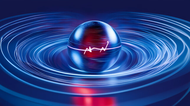 Of spintronics arrow rotating around sphere with counterclockwise motion and magnetic field lines , spintronics. Magnetic Light Resonance. Illustration
