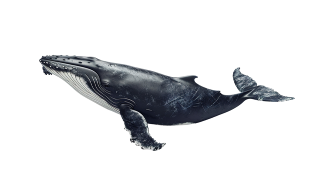 Large Whale Drawing Isolated on PNG Transparent Background. Wildlife, Water, Nature, Creature

