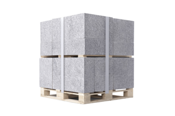 Stack of gray bricks on a pallet, isolated