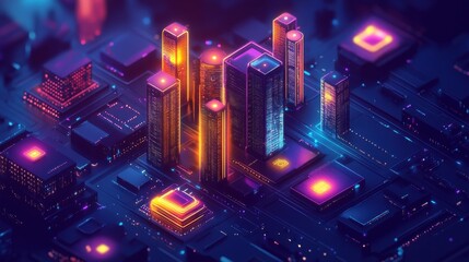 Fototapeta premium Vibrant Futuristic Cityscape with Neon Lights and Skyscrapers