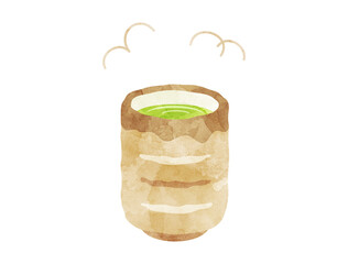 湯呑にいれたお茶のイラスト　水彩風加工バージョン
