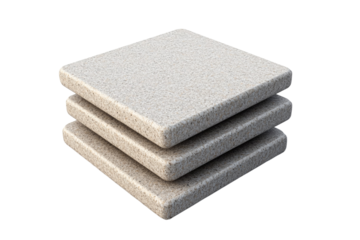 Three white square tiles stacked on top of each other, isolated